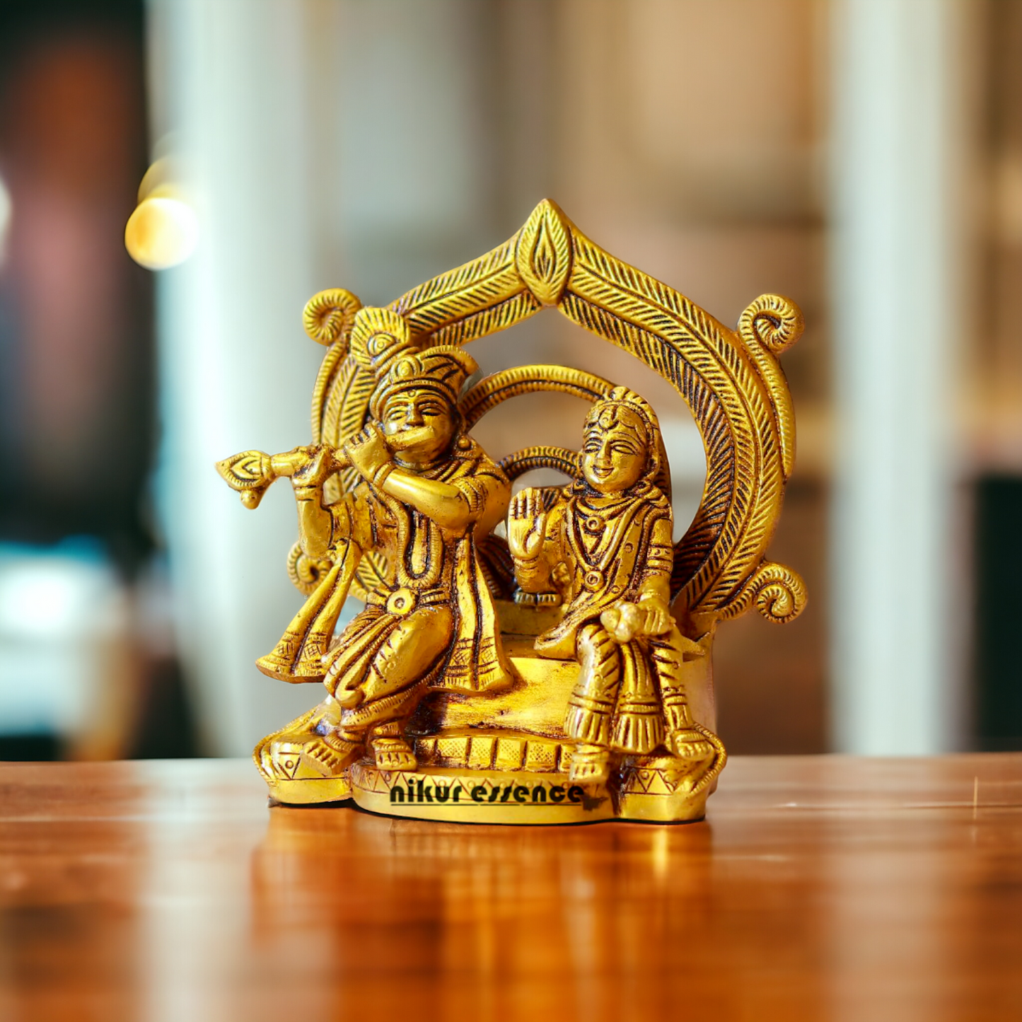 Pital Radha Krishna Sitting Playing Flute Brass idol - 6 Inches Nikuressence