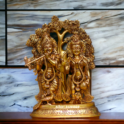Radha Krishna with tree Antique Brass idol - 13.8 Inches Nikuressence