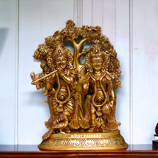 Radha Krishna with tree Antique Brass idol - 13.8 Inches Nikuressence
