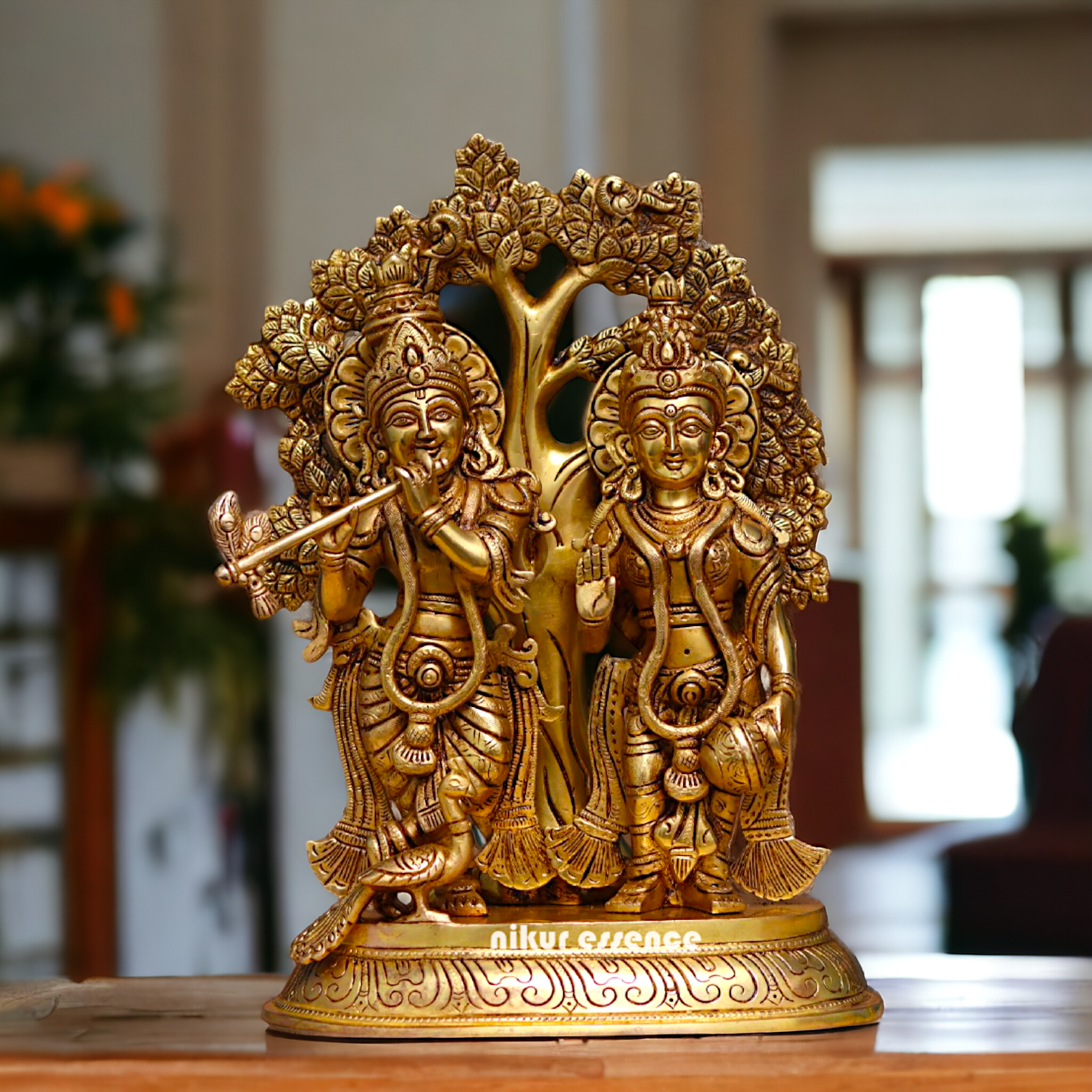 Radha Krishna with tree Antique Brass idol - 13.8 Inches Nikuressence