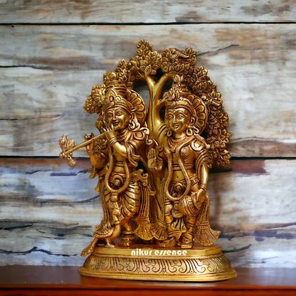 Radha Krishna with tree Antique Brass idol - 13.8 Inches Nikuressence