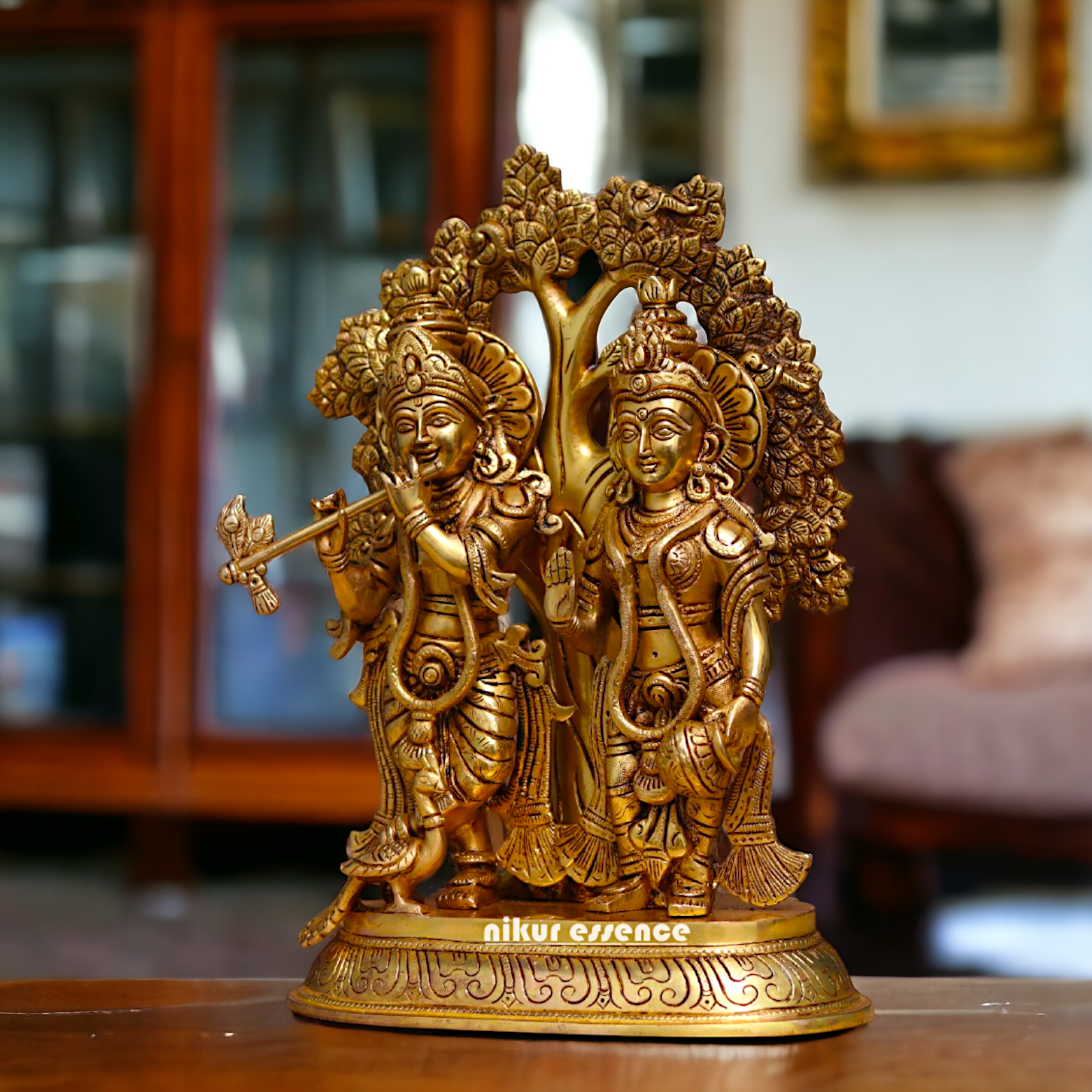 Radha Krishna with tree Antique Brass idol - 13.8 Inches Nikuressence