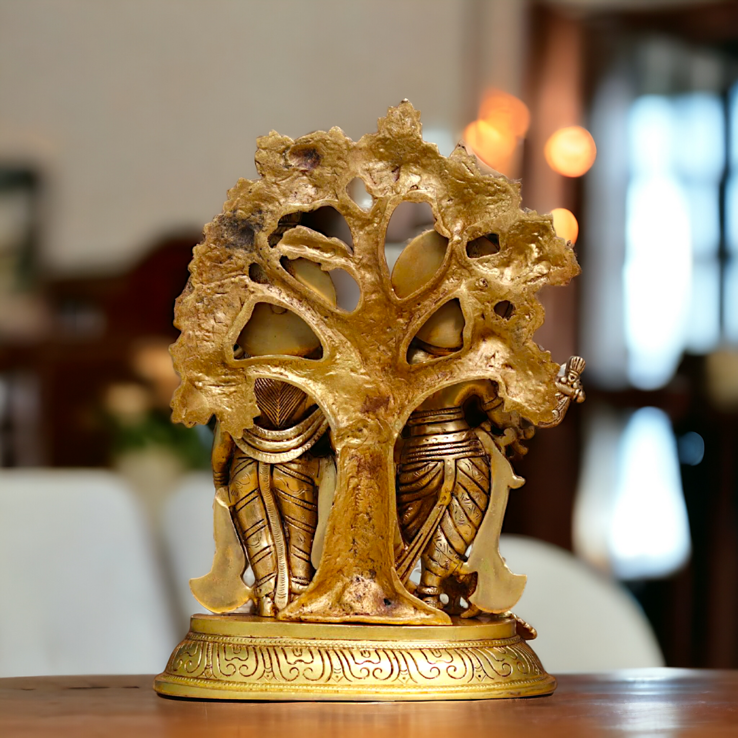 Radha Krishna with tree Antique Brass idol - 13.8 Inches Nikuressence