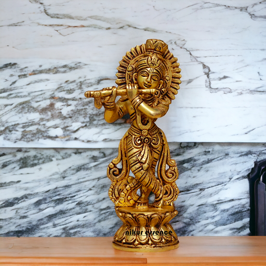 Antique Brass Krishna brass idol - 9 Inches Nikuressence