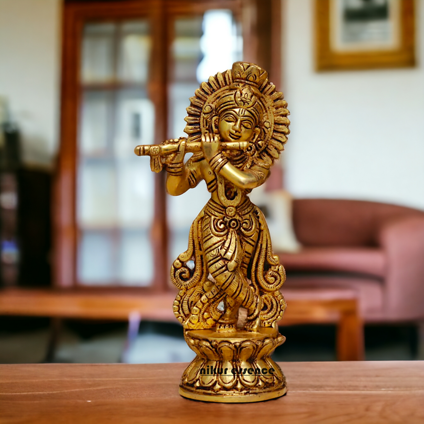Antique Brass Krishna brass idol - 9 Inches Nikuressence