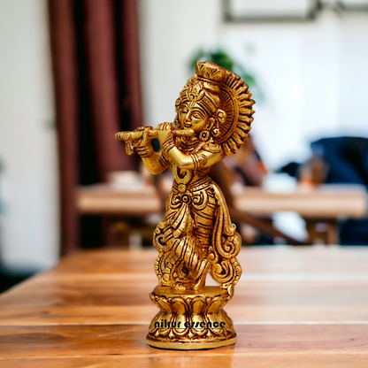 Antique Brass Krishna brass idol - 9 Inches Nikuressence