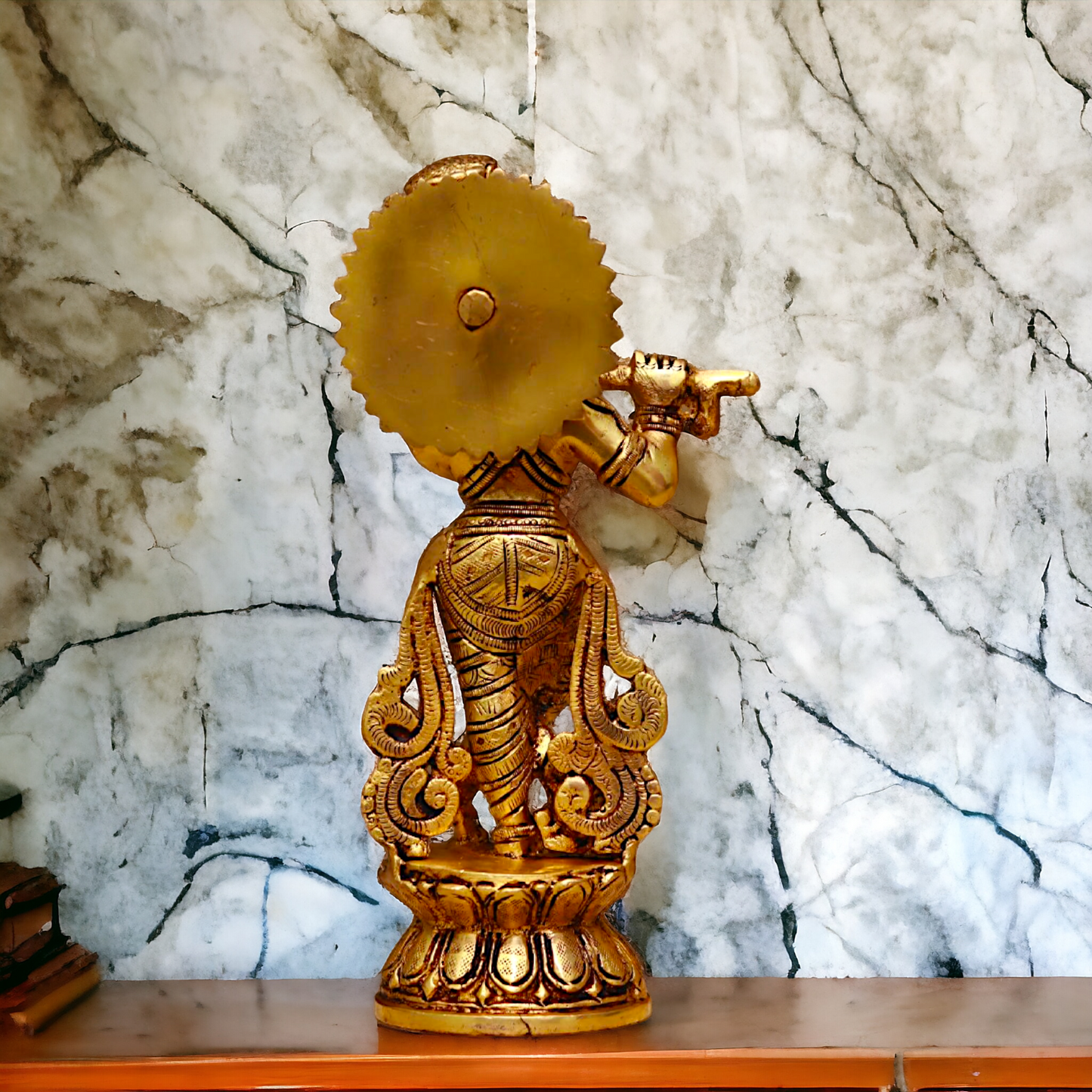 Antique Brass Krishna brass idol - 9 Inches Nikuressence