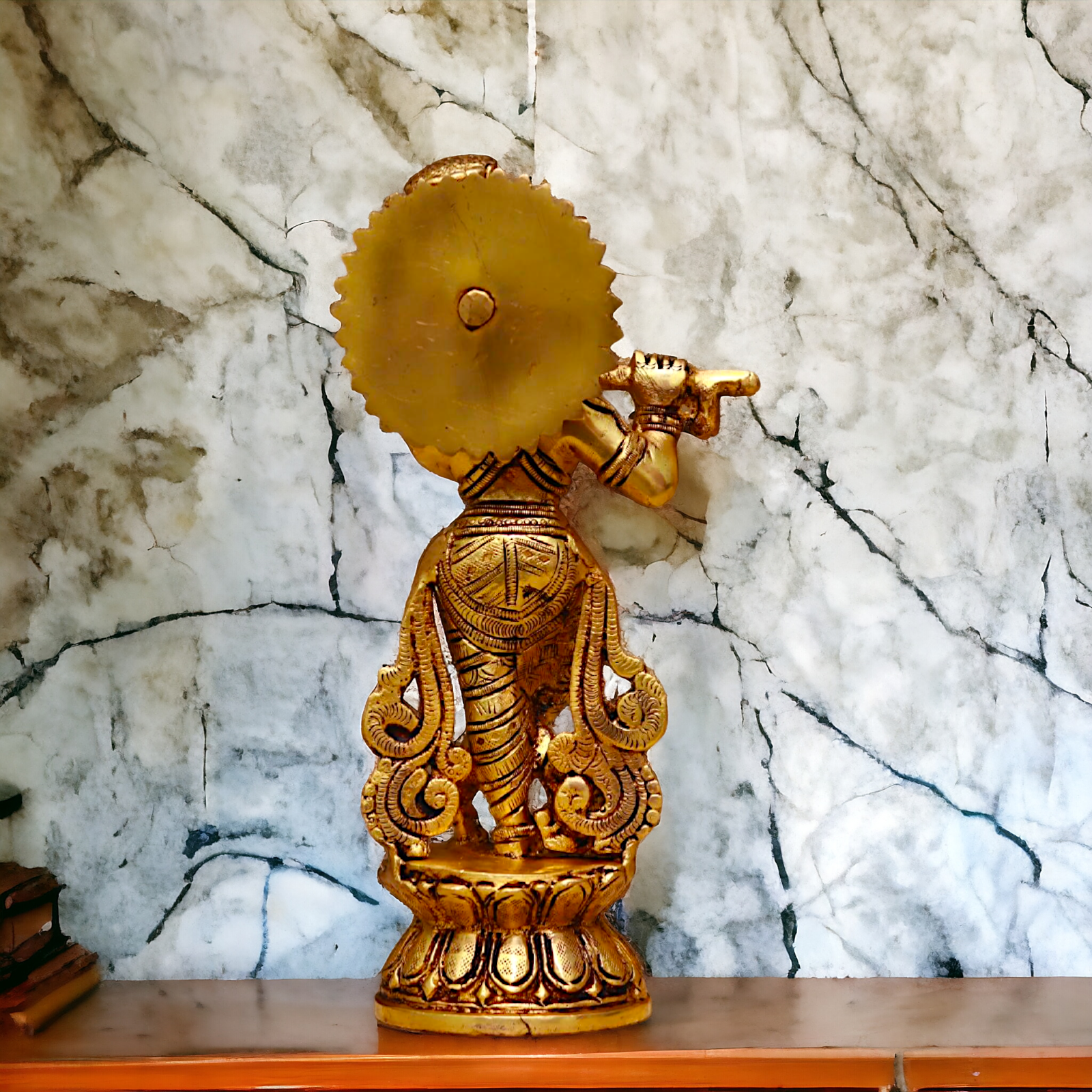 Antique Brass Krishna brass idol - 9 Inches Nikuressence