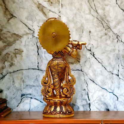Antique Brass Krishna brass idol - 9 Inches Nikuressence