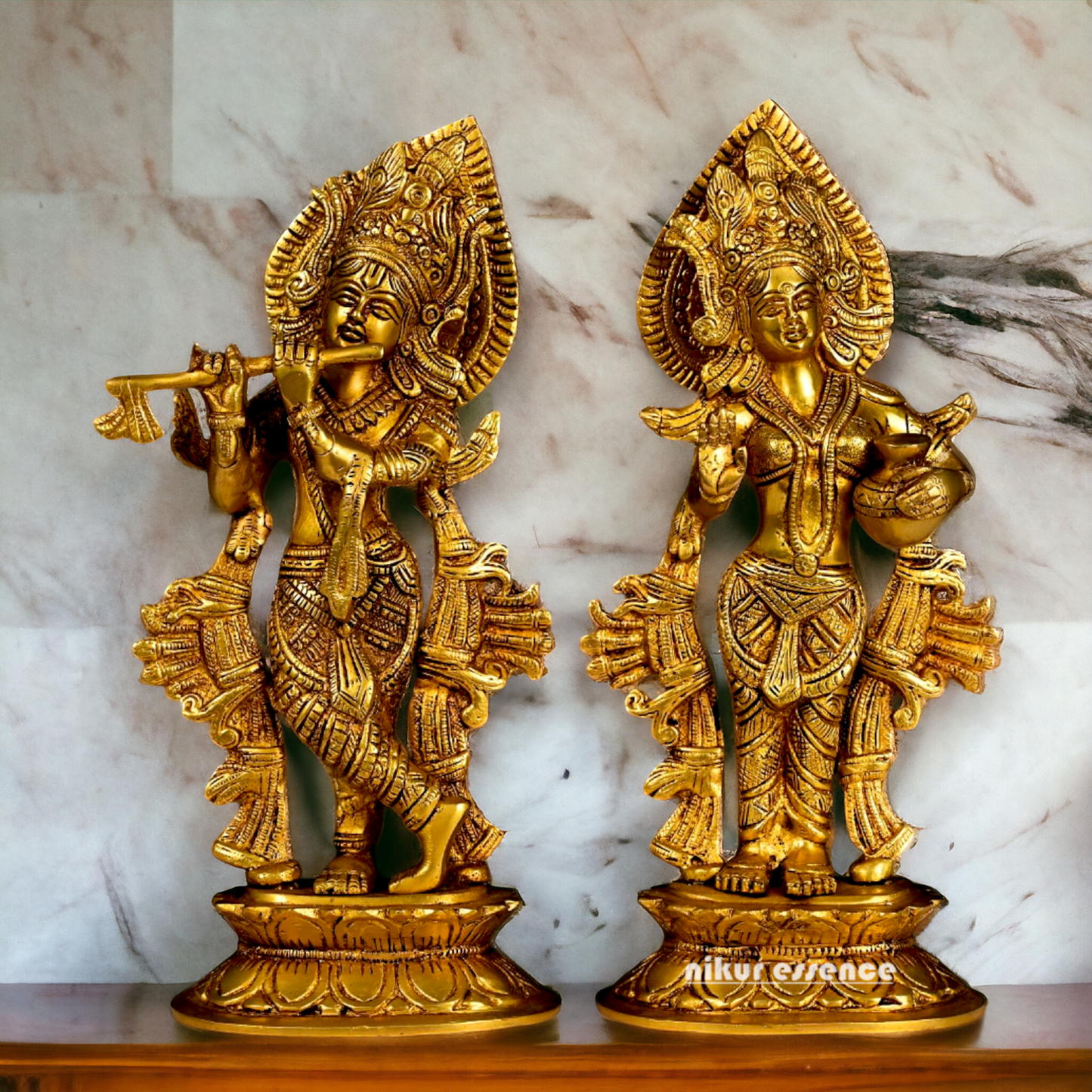 Big Radha Krishna with Playing Flute brass idol - 12.5 Inches Nikuressence