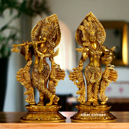 Big Radha Krishna with Playing Flute brass idol - 12.5 Inches Nikuressence