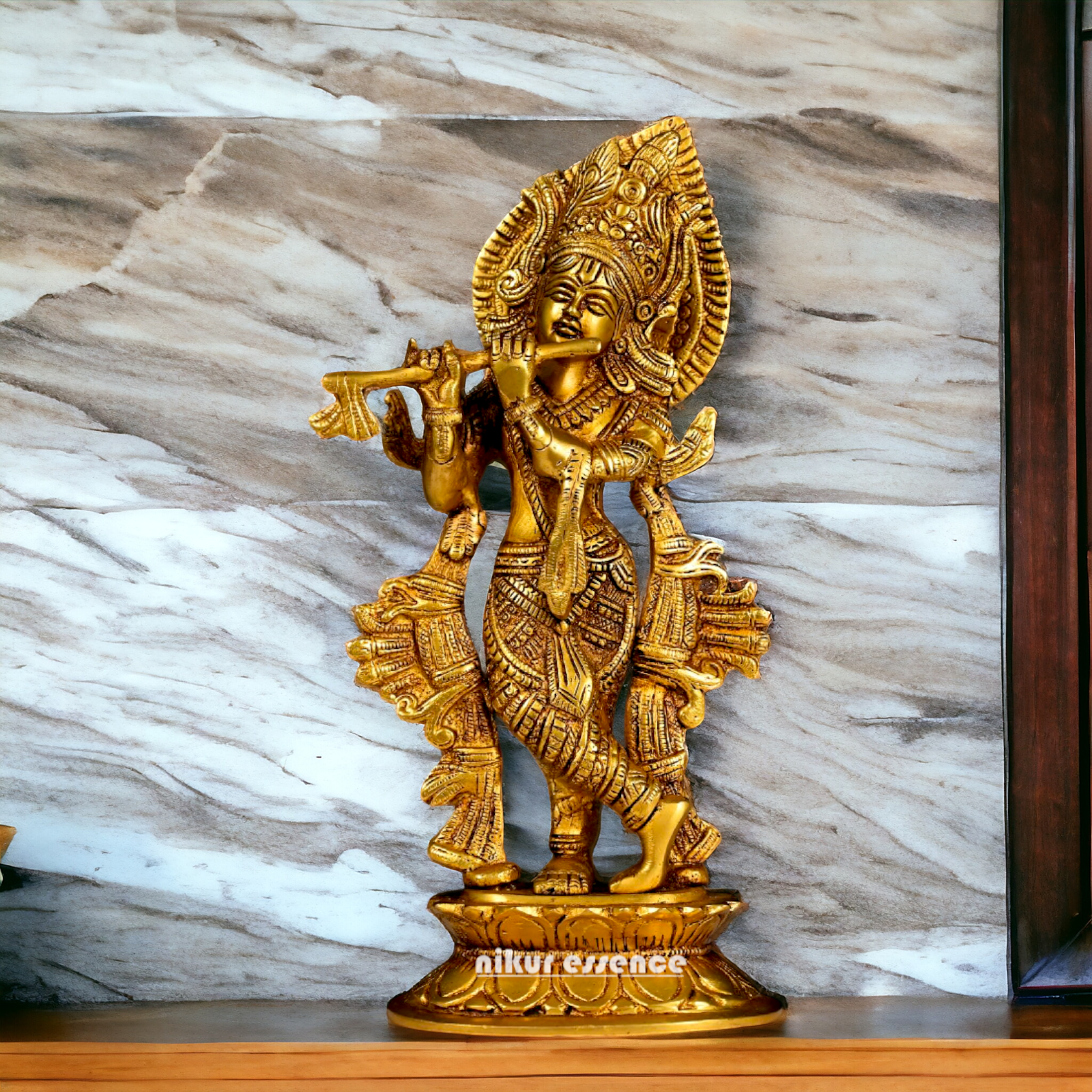 Big Radha Krishna with Playing Flute brass idol - 12.5 Inches Nikuressence