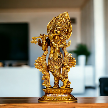 Big Radha Krishna with Playing Flute brass idol - 12.5 Inches Nikuressence