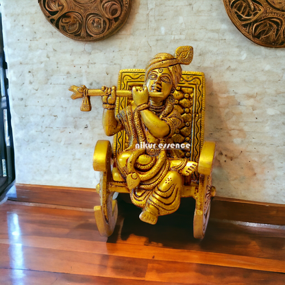 Krishna Sitting on chair Brass idol - 6.5 Inches Nikuressence