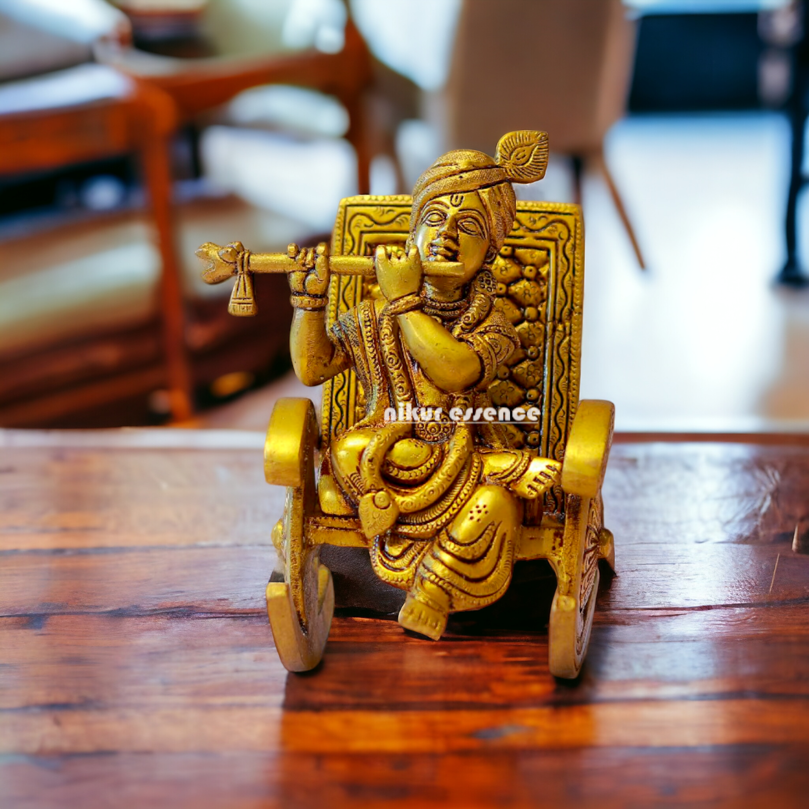 Krishna Sitting on chair Brass idol - 6.5 Inches Nikuressence