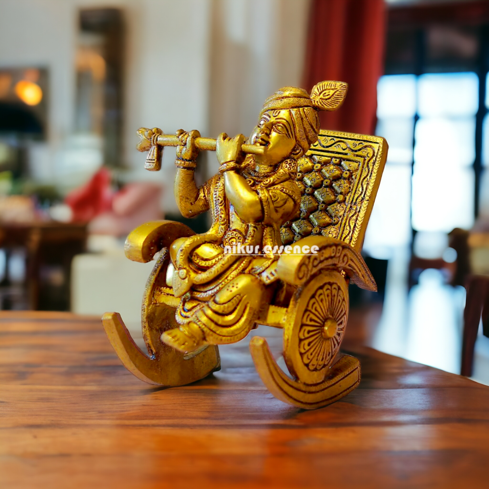 Krishna Sitting on chair Brass idol - 6.5 Inches Nikuressence