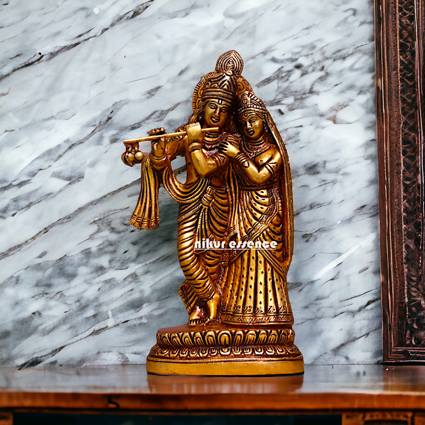 Radha krishna Standing Antique Brass idol - 8.3 Inches Nikuressence