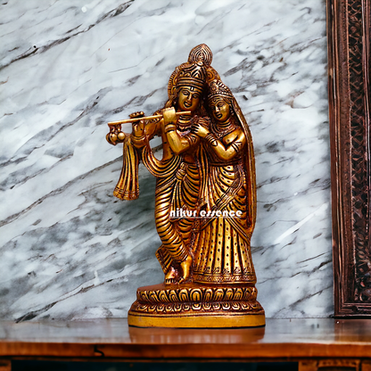 Radha krishna Standing Antique Brass idol - 8.3 Inches Nikuressence