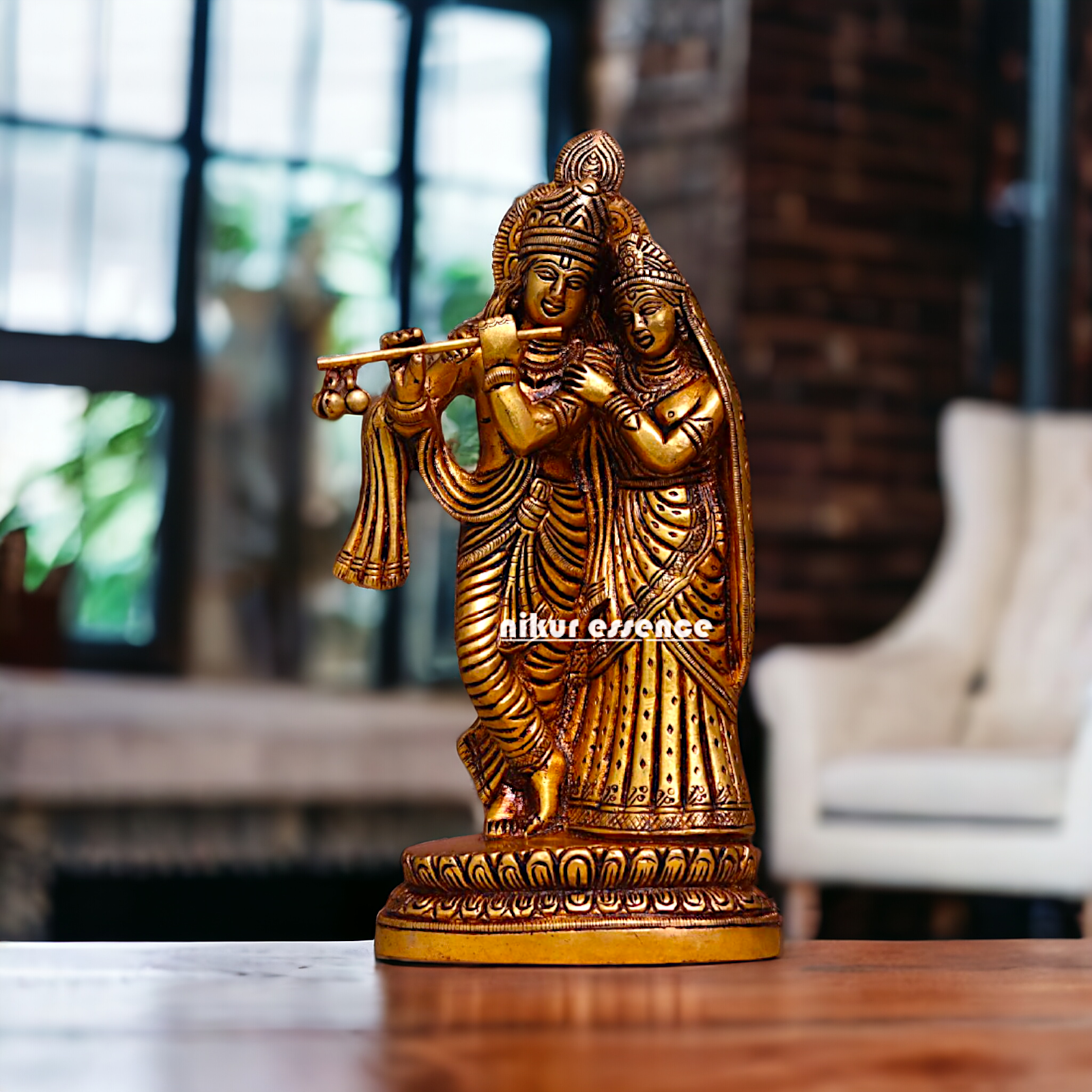 Radha krishna Standing Antique Brass idol - 8.3 Inches Nikuressence