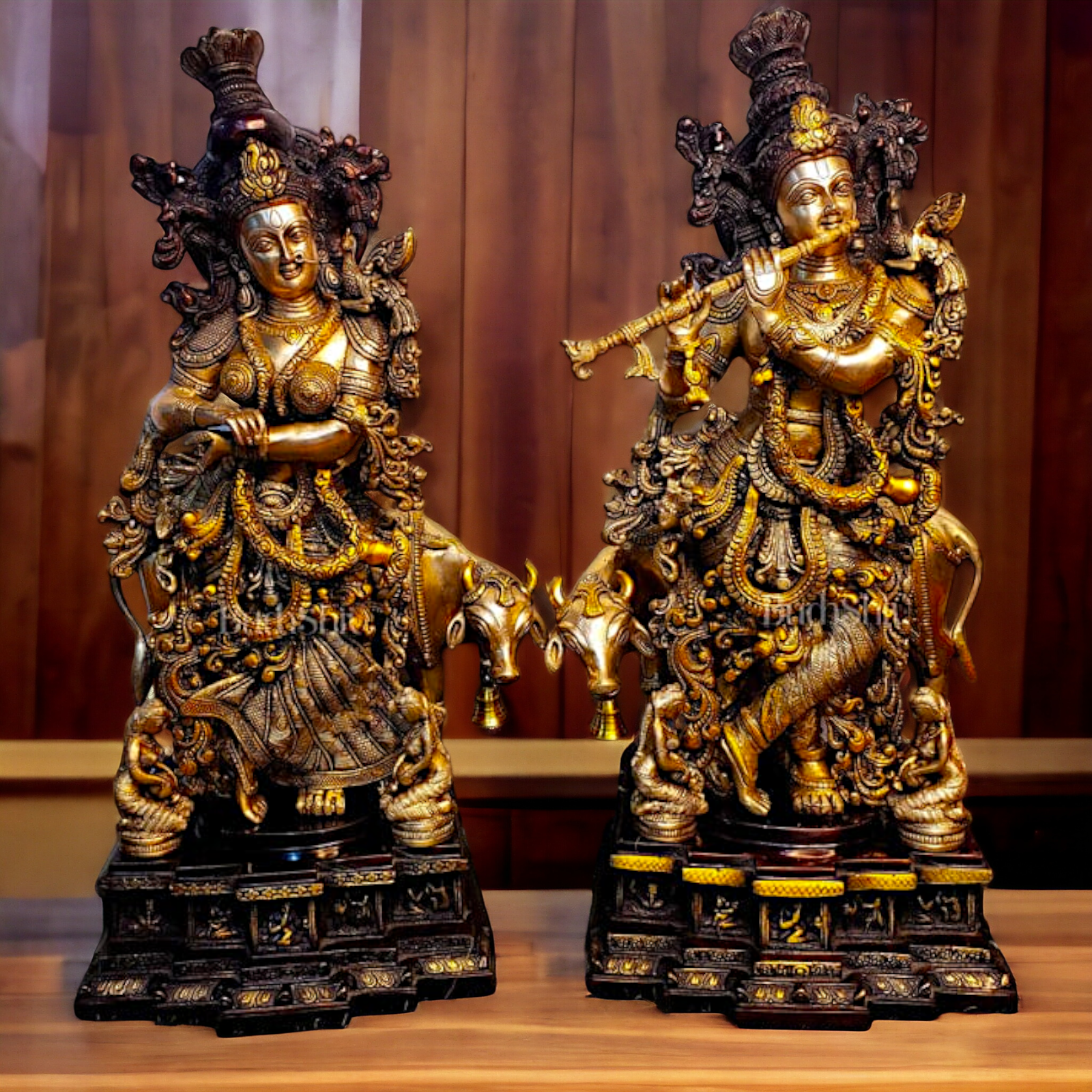 Big Radha Krishna Standing Playing Flute Brass idol - 29 inches Nikuressence