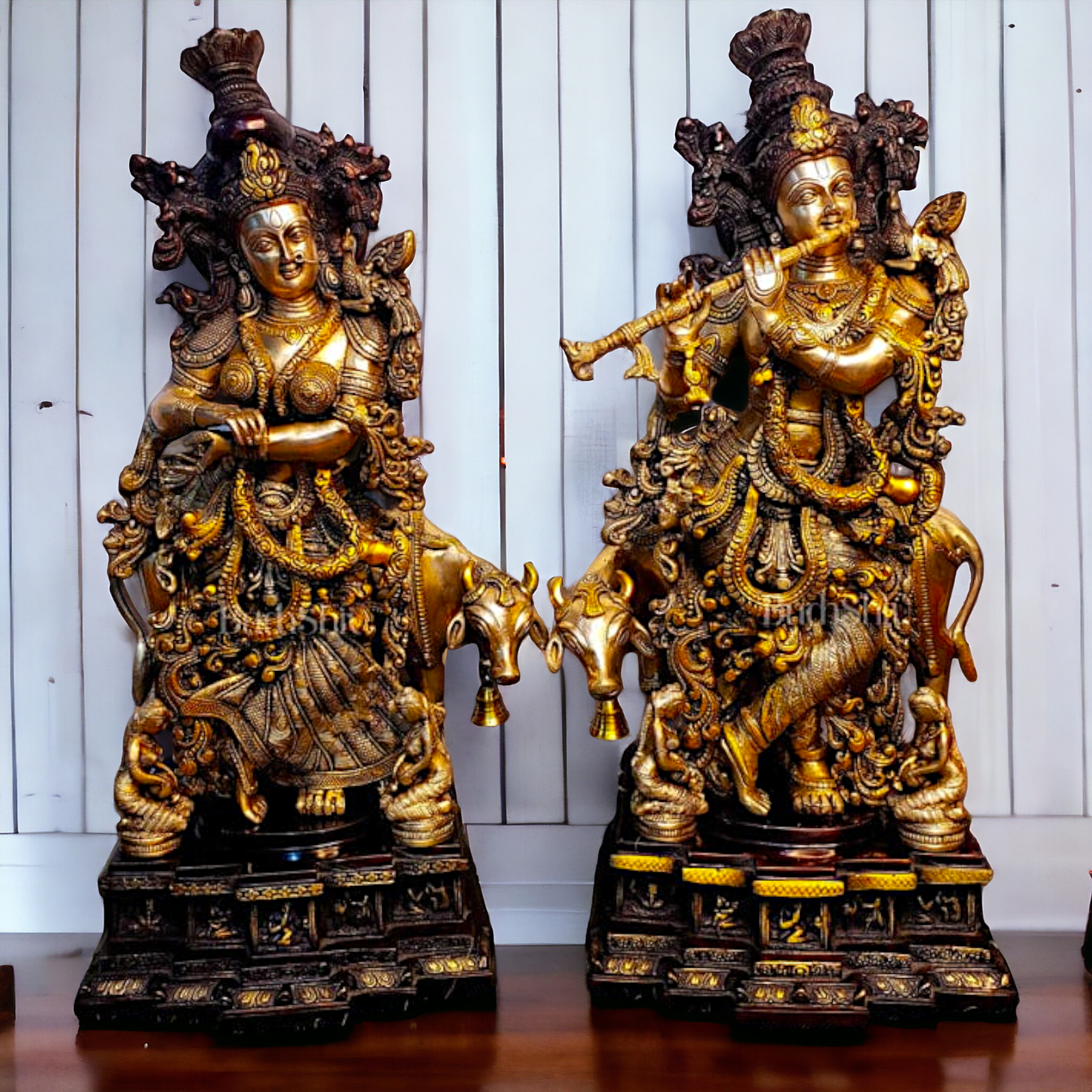 Big Radha Krishna Standing Playing Flute Brass idol - 29 inches Nikuressence