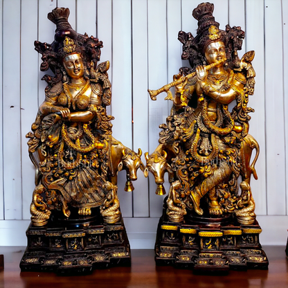 Big Radha Krishna Standing Playing Flute Brass idol - 29 inches Nikuressence