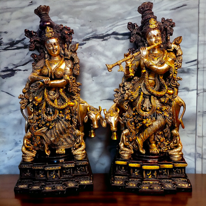 Big Radha Krishna Standing Playing Flute Brass idol - 29 inches Nikuressence