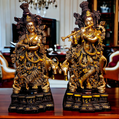 Big Radha Krishna Standing Playing Flute Brass idol - 29 inches Nikuressence