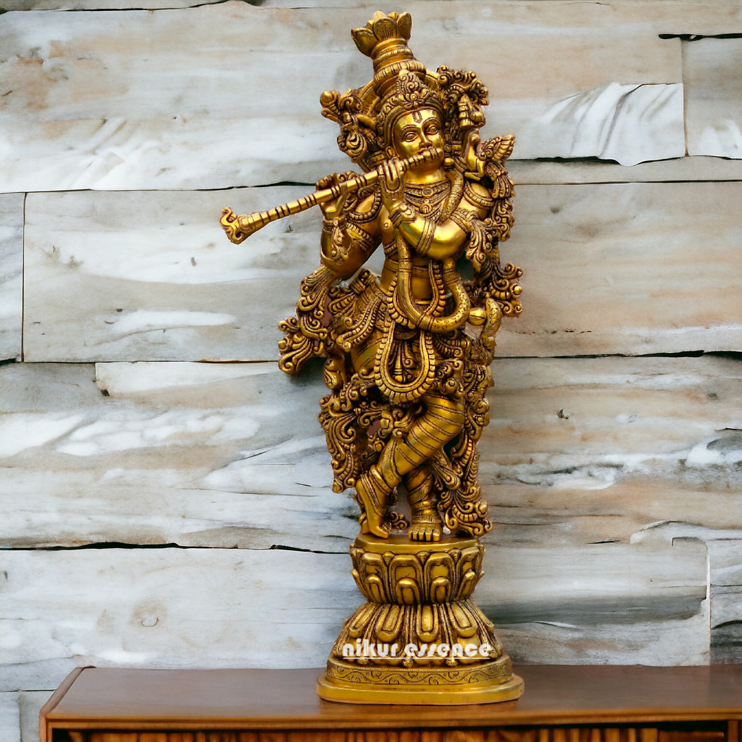 Pure Brass Krishna Standing Statue - 30 inches Nikuressence