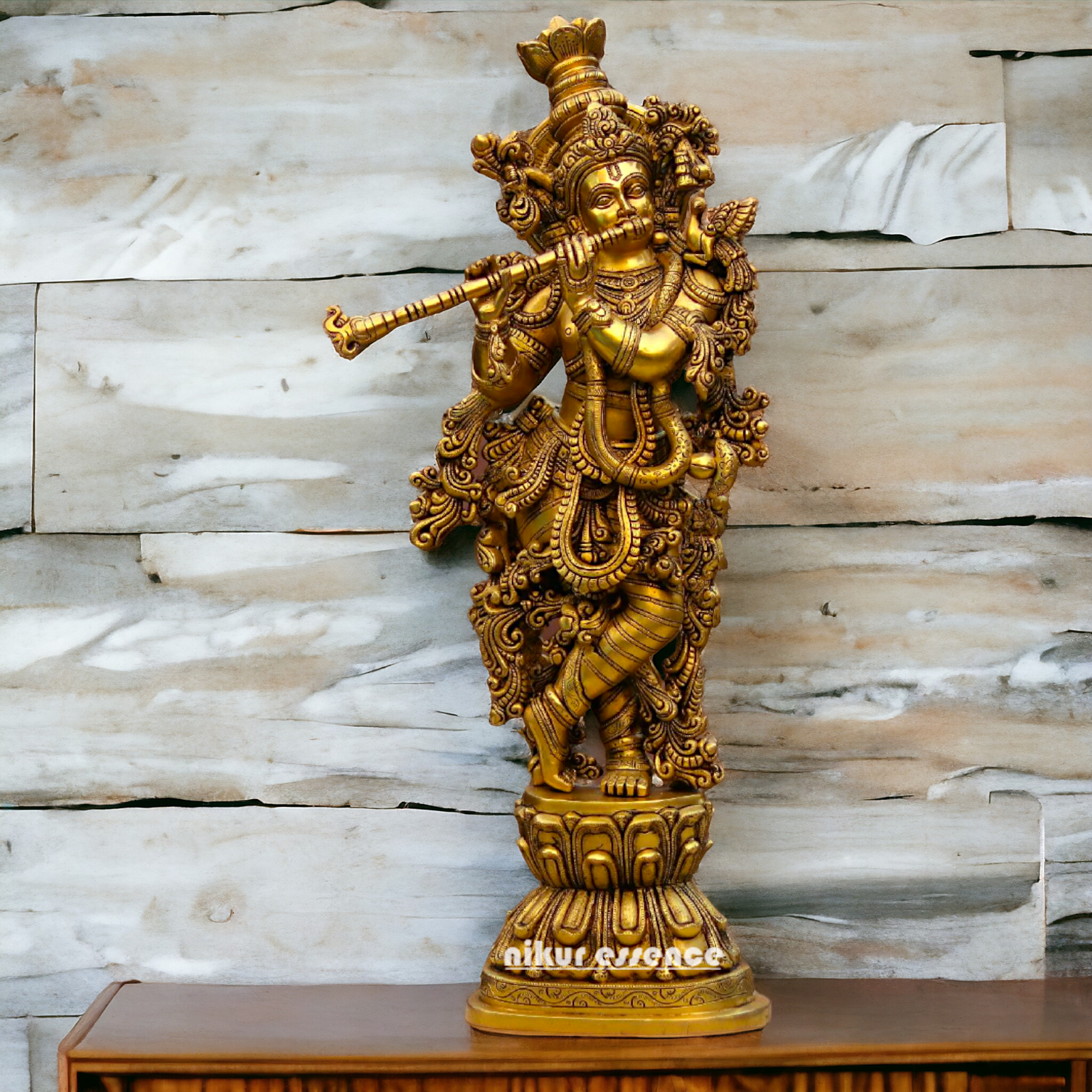 Pure Brass Krishna Standing Statue - 30 inches Nikuressence