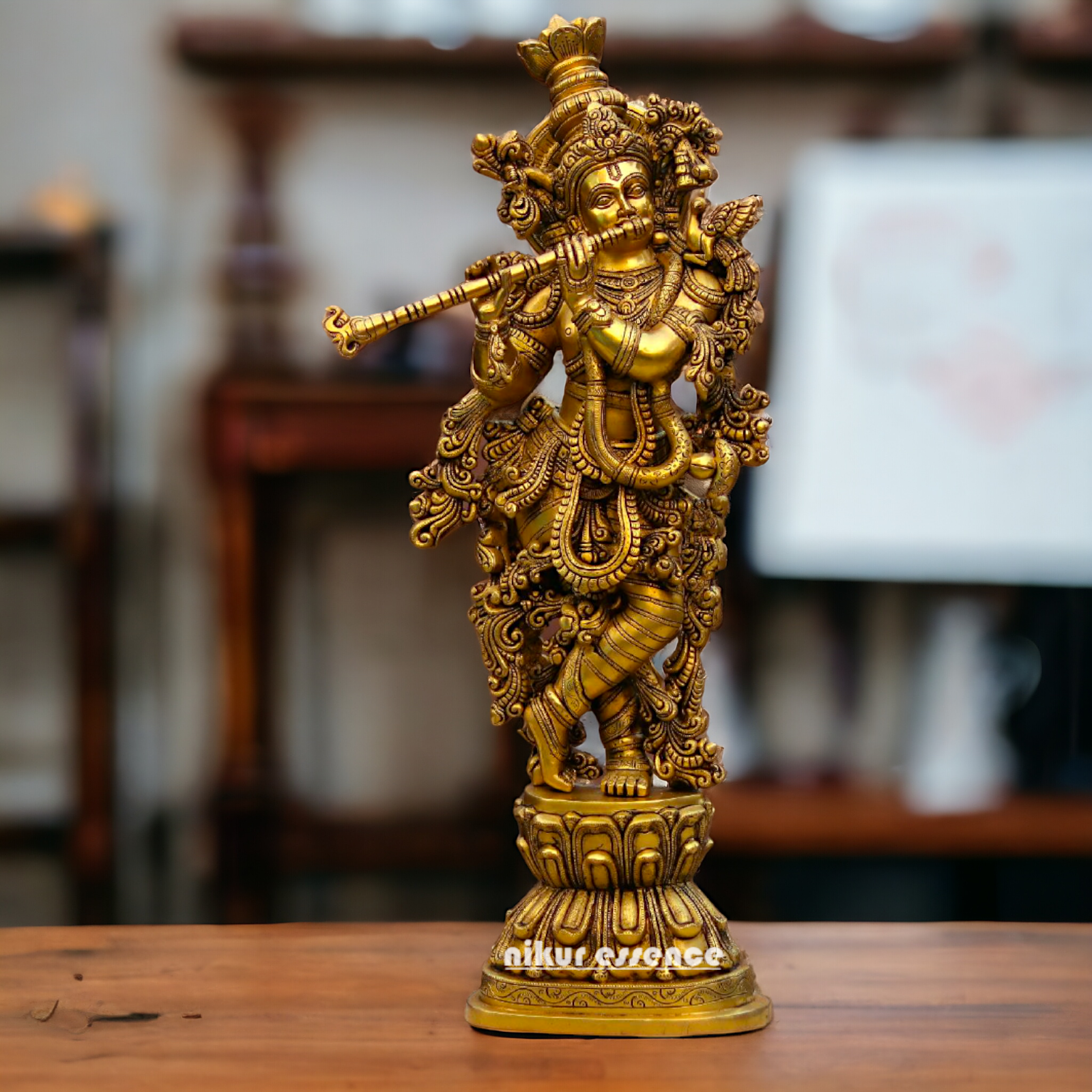 Pure Brass Krishna Standing Statue - 30 inches Nikuressence