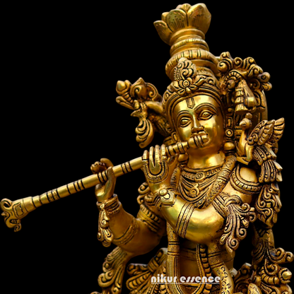 Pure Brass Krishna Standing Statue - 30 inches Nikuressence