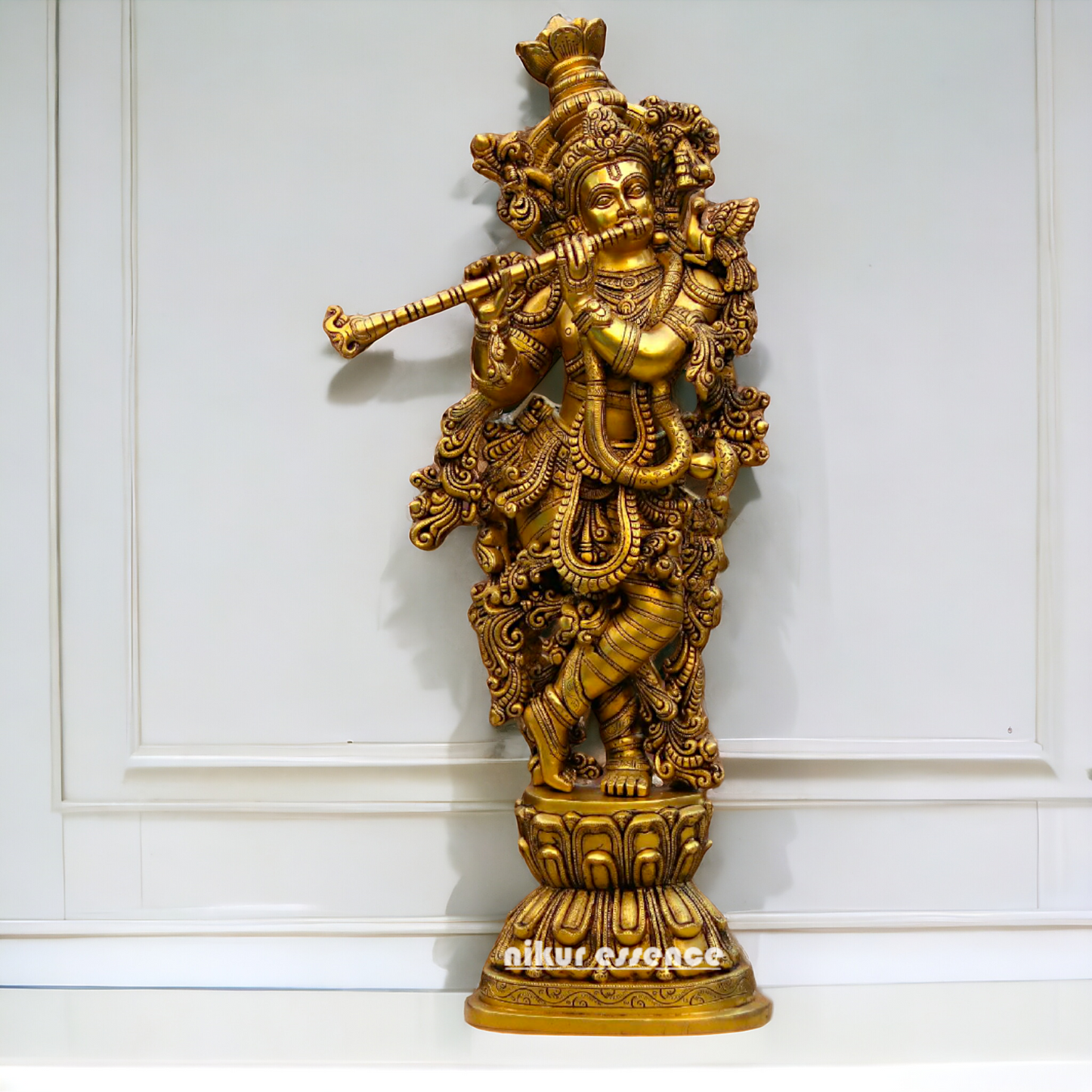 Pure Brass Krishna Standing Statue - 30 inches Nikuressence