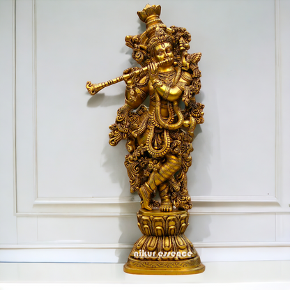 Pure Brass Krishna Standing Statue - 30 inches Nikuressence