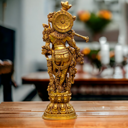 Pure Brass Krishna Standing Statue - 30 inches Nikuressence