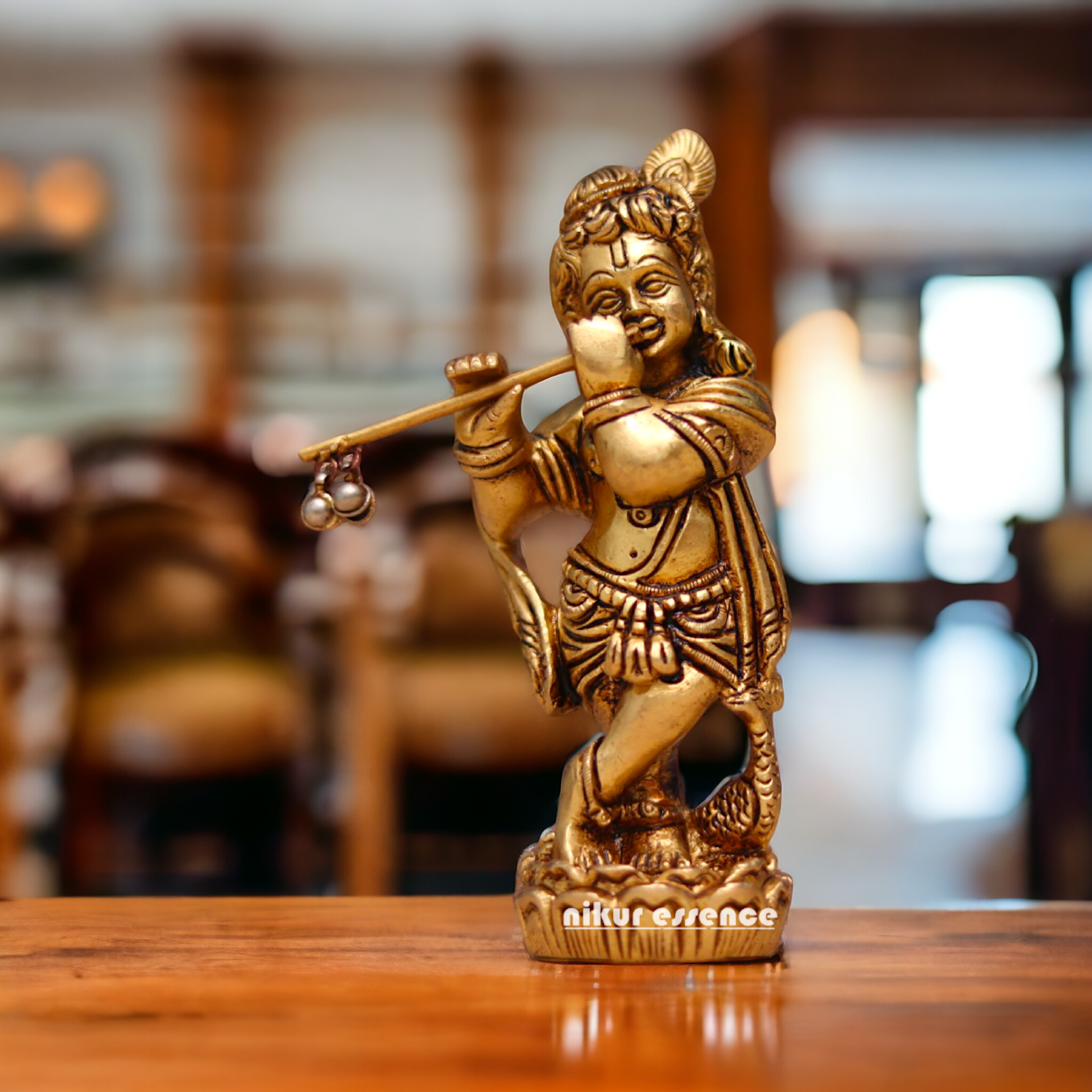Antique Brass Krishna Pital ki Murti - 5.3 inches Nikuressence
