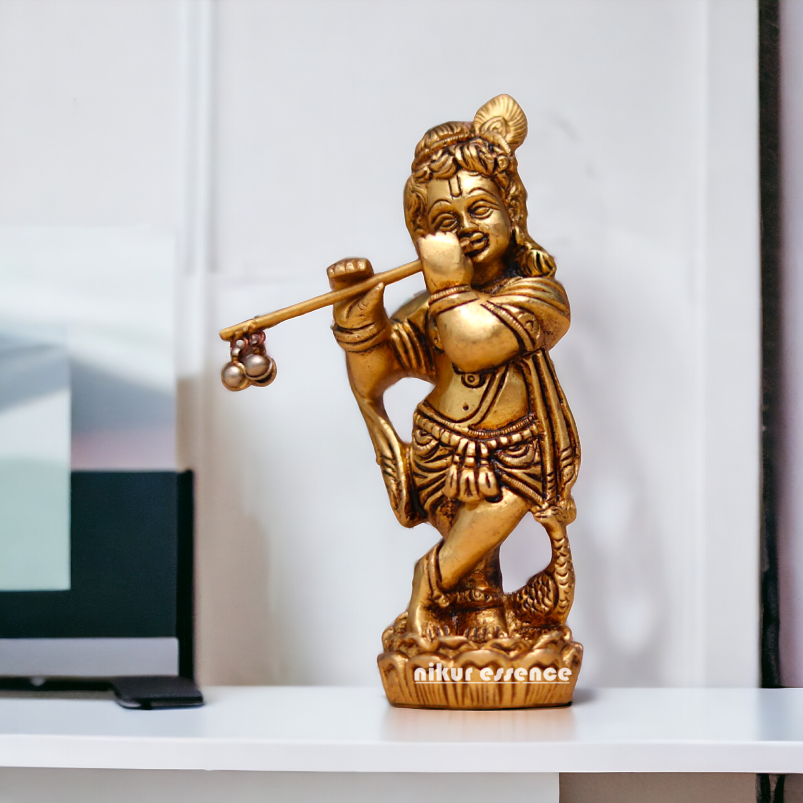 Antique Brass Krishna Pital ki Murti - 5.3 inches Nikuressence