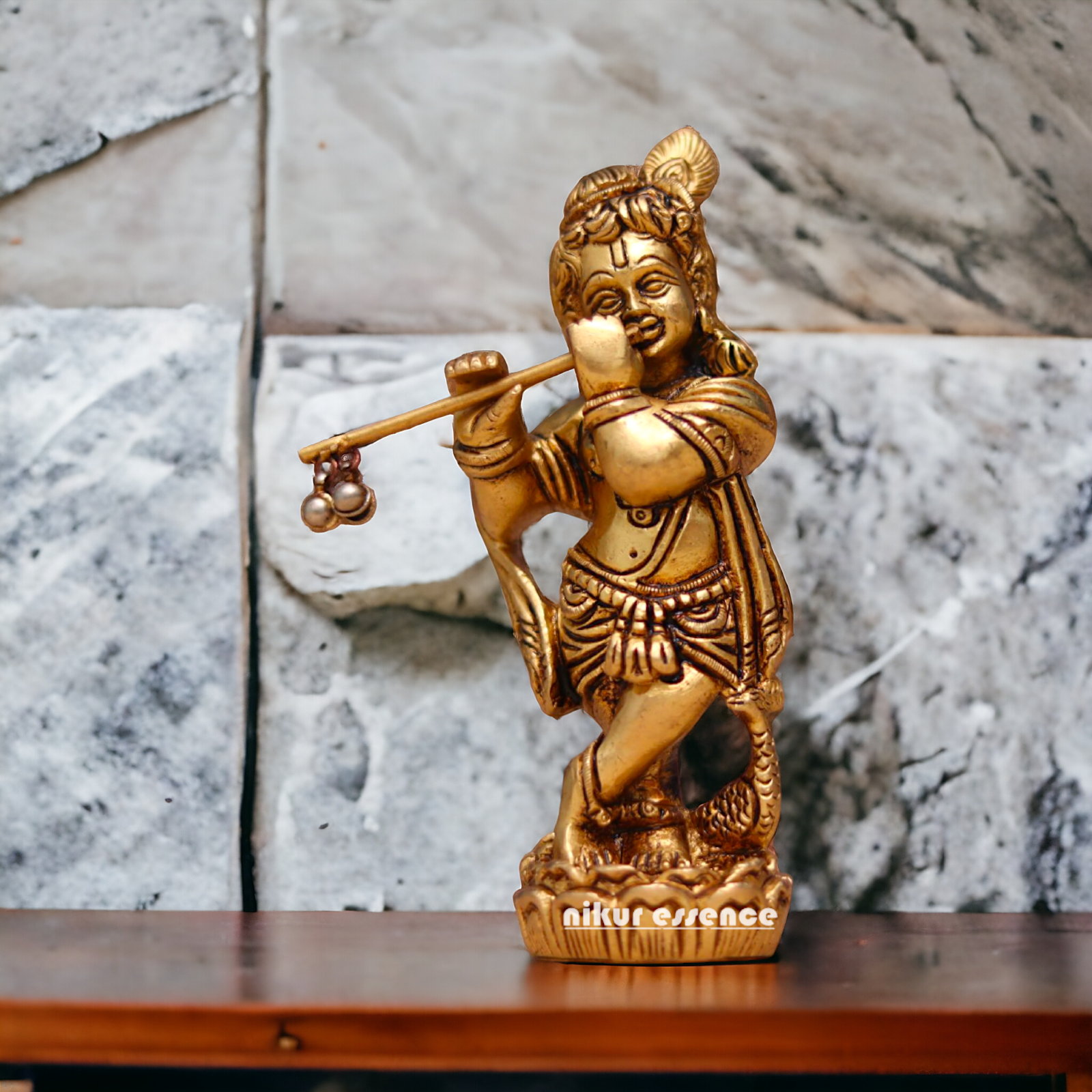 Antique Brass Krishna Pital ki Murti - 5.3 inches Nikuressence
