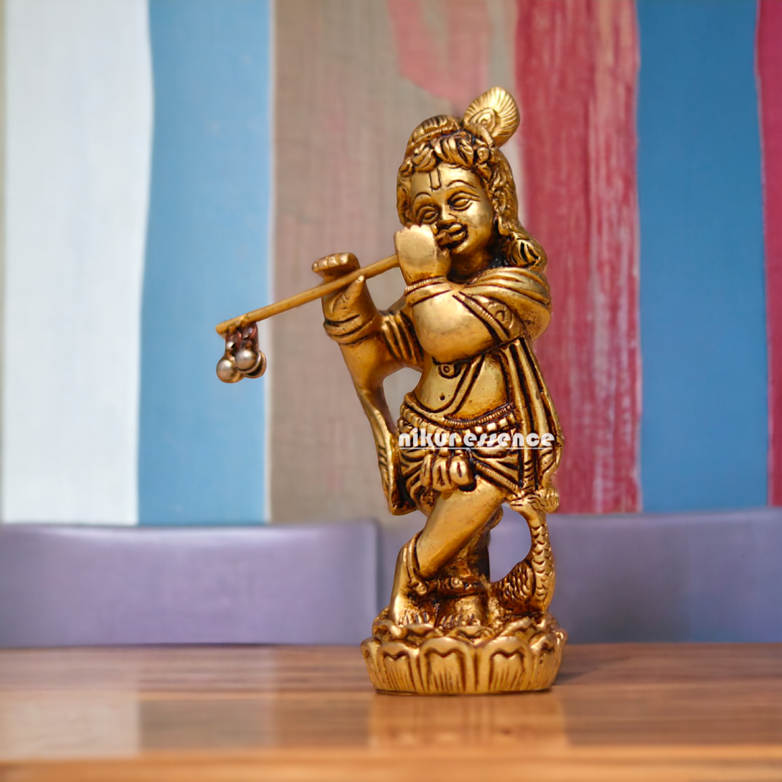 Antique Brass Krishna Pital ki Murti - 5.3 inches Nikuressence