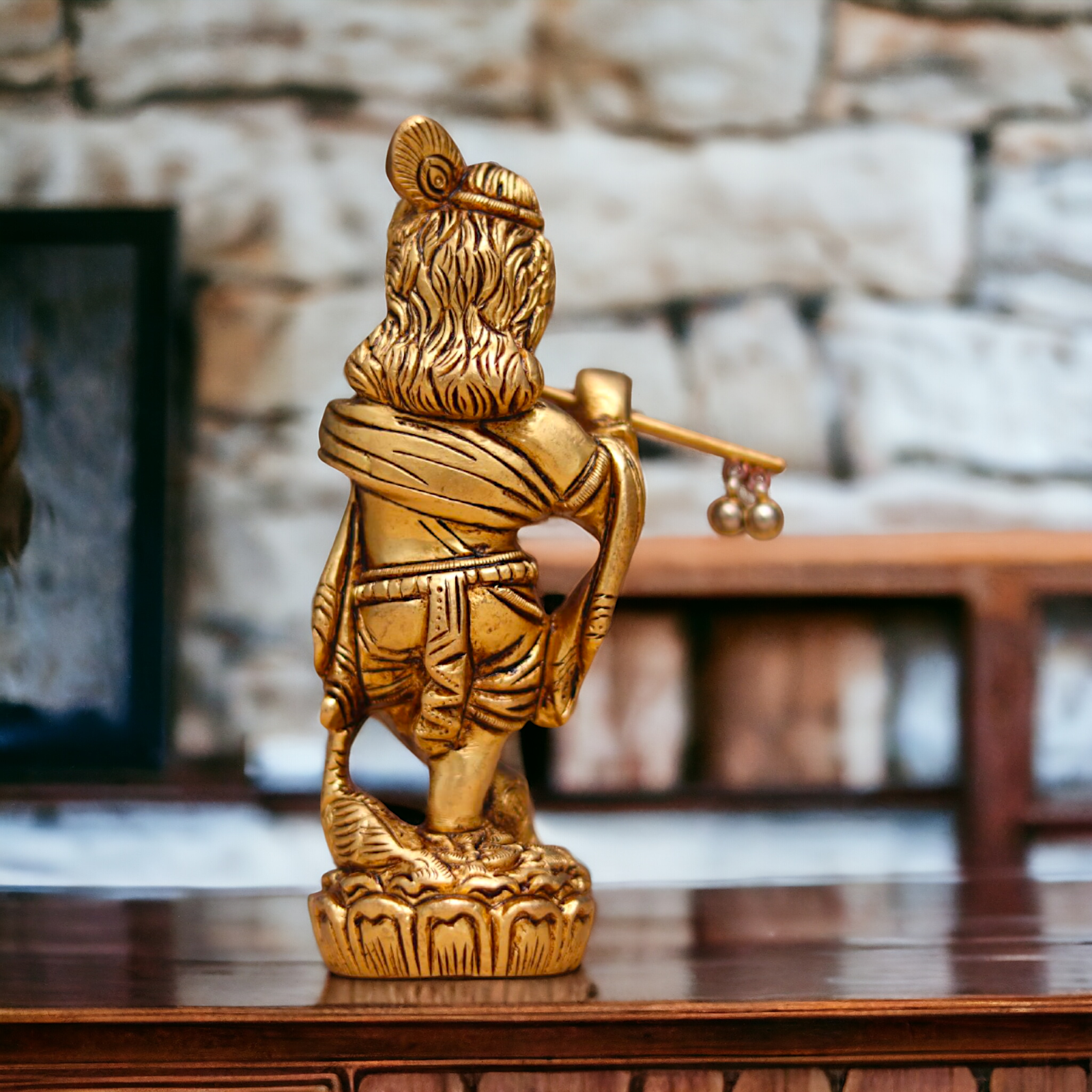 Antique Brass Krishna Pital ki Murti - 5.3 inches Nikuressence