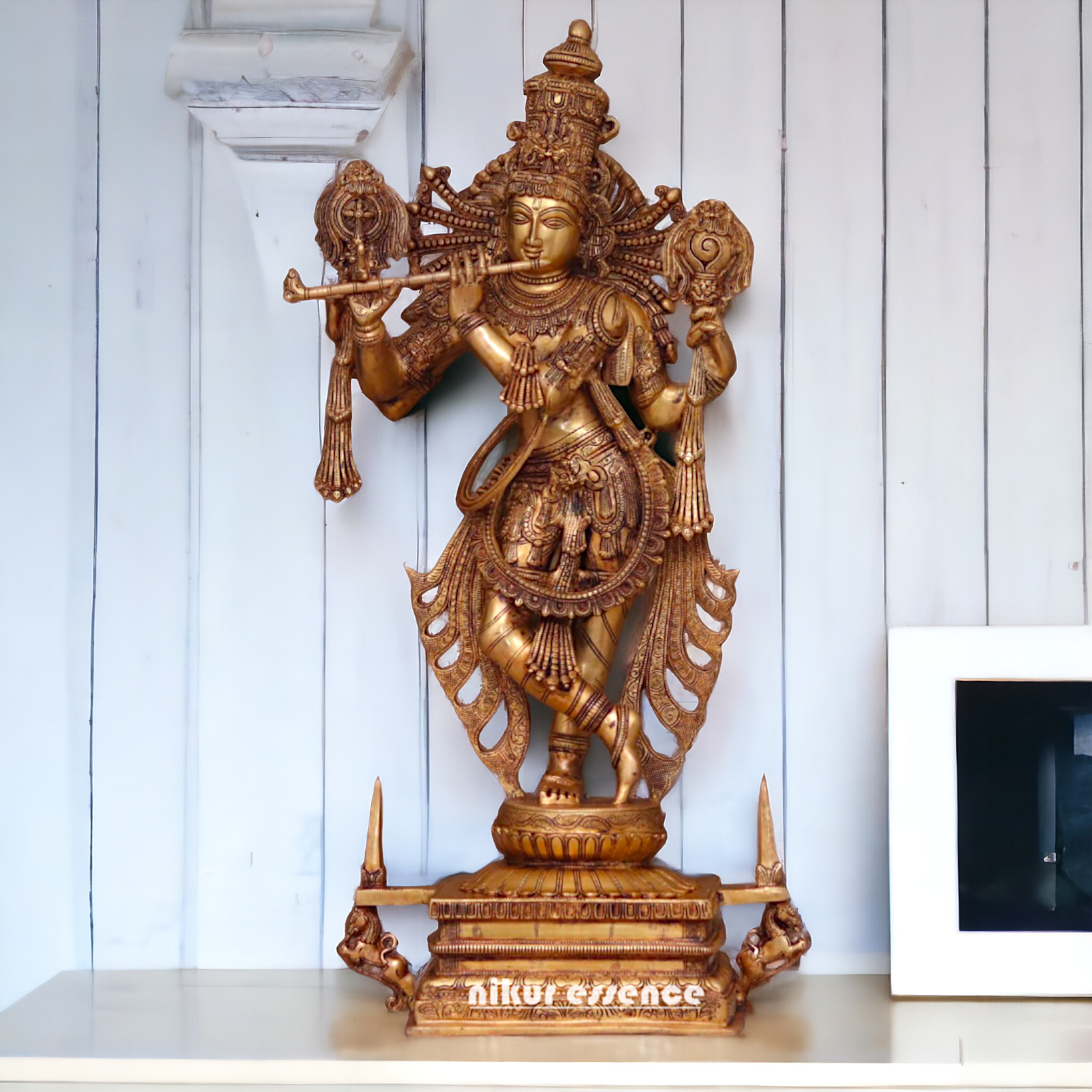 Big Krishna Standing Playing Flute Pital ki Murti - 41 inches Nikuressence