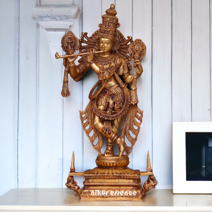 Big Krishna Standing Playing Flute Pital ki Murti - 41 inches Nikuressence