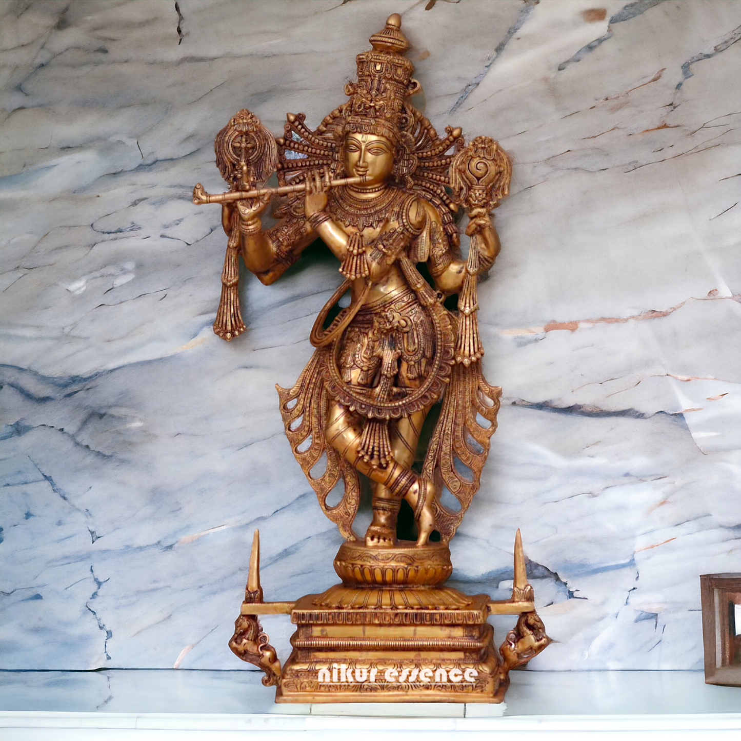 Big Krishna Standing Playing Flute Pital ki Murti - 41 inches Nikuressence