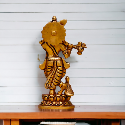 Antique Brass Krishna Standing Playing Flute idol - 6 inches Nikuressence