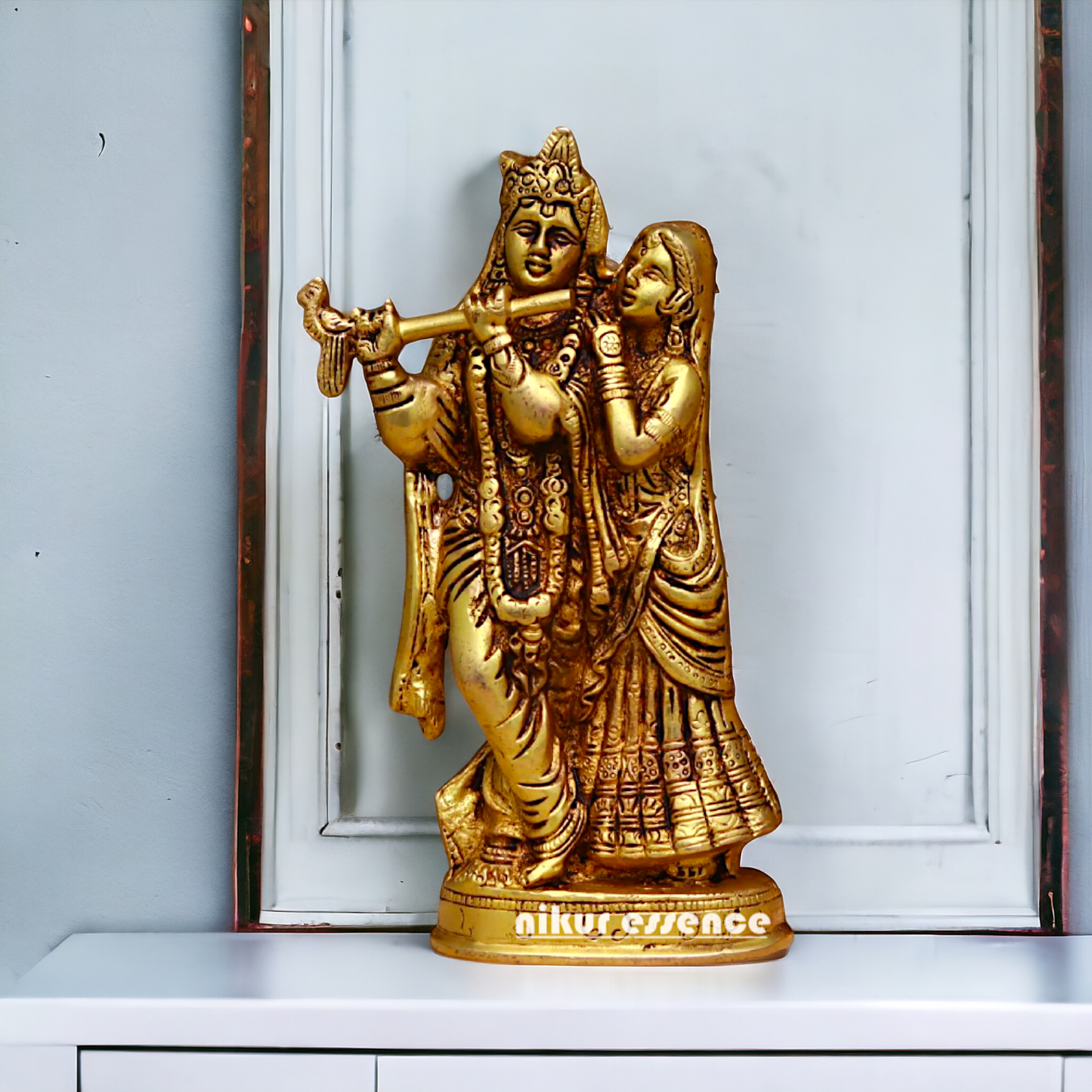 Brass Radha Krishna standing Pital idol - 8 inches Nikuressence