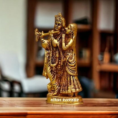 Brass Radha Krishna standing Pital idol - 8 inches Nikuressence