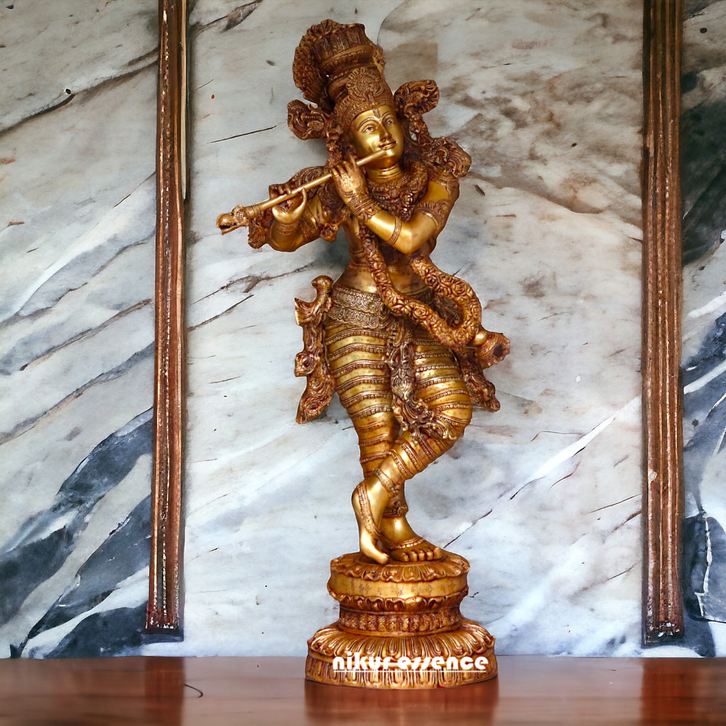 Pital Krishna Standing with Playing Flute Brass Big statue - 46 inches Nikuressence
