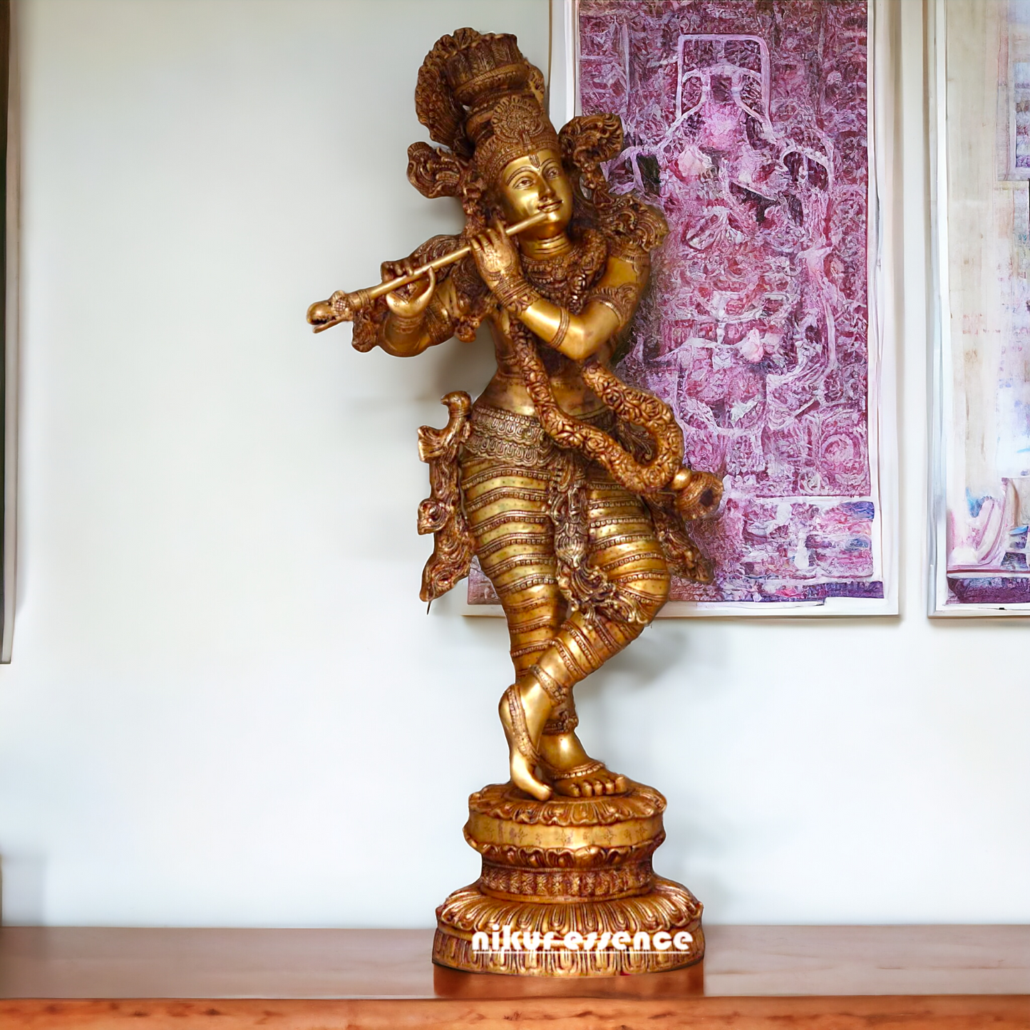 Pital Krishna Standing with Playing Flute Brass Big statue - 46 inches Nikuressence