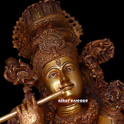 Pital Krishna Standing with Playing Flute Brass Big statue - 46 inches Nikuressence