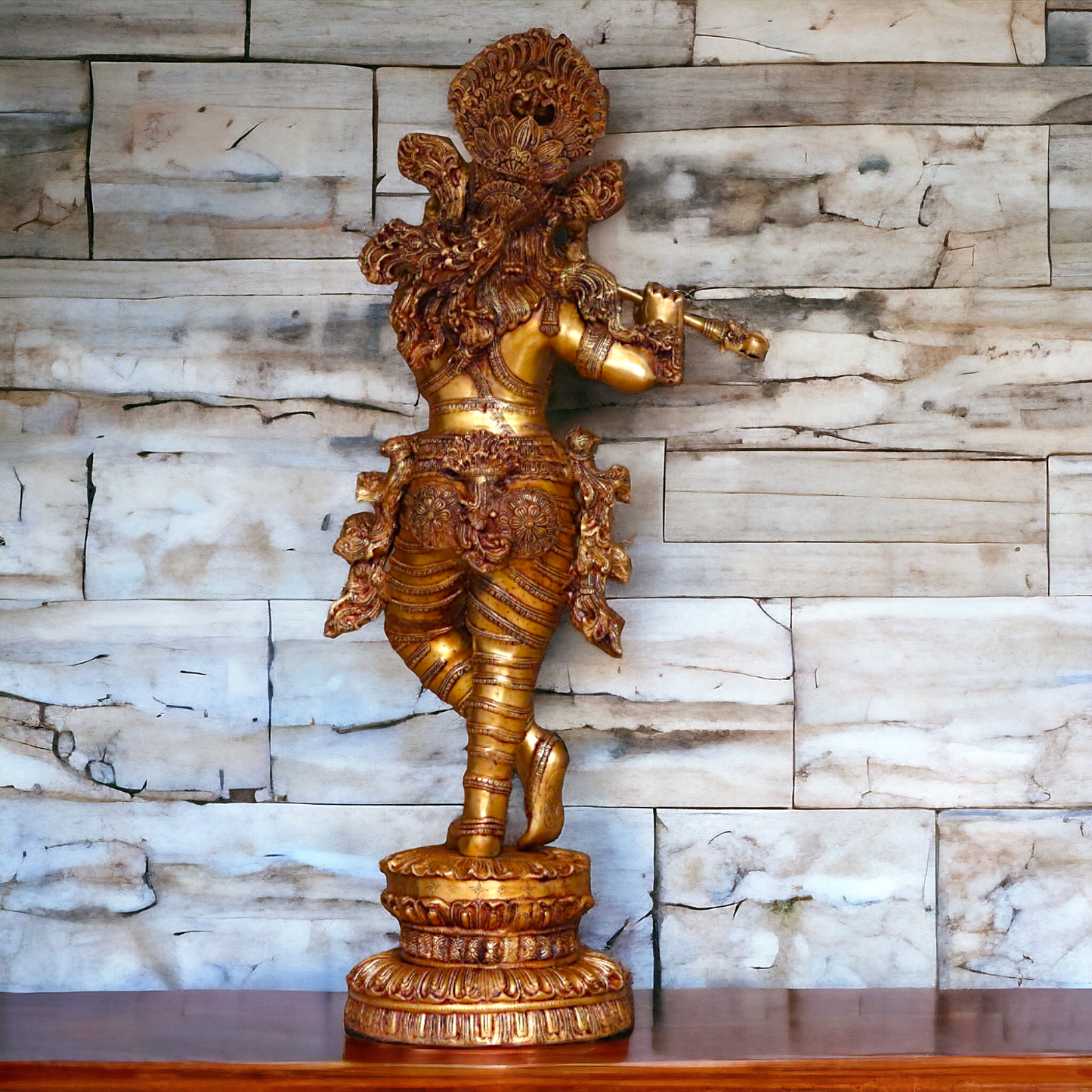 Pital Krishna Standing with Playing Flute Brass Big statue - 46 inches Nikuressence